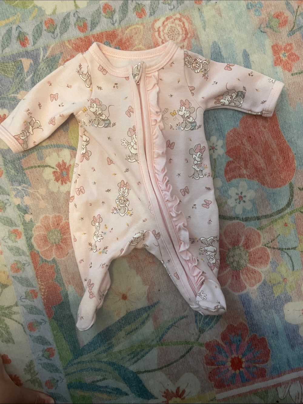 Disney Light Pink Ruffle-Front Footed One-Piece
